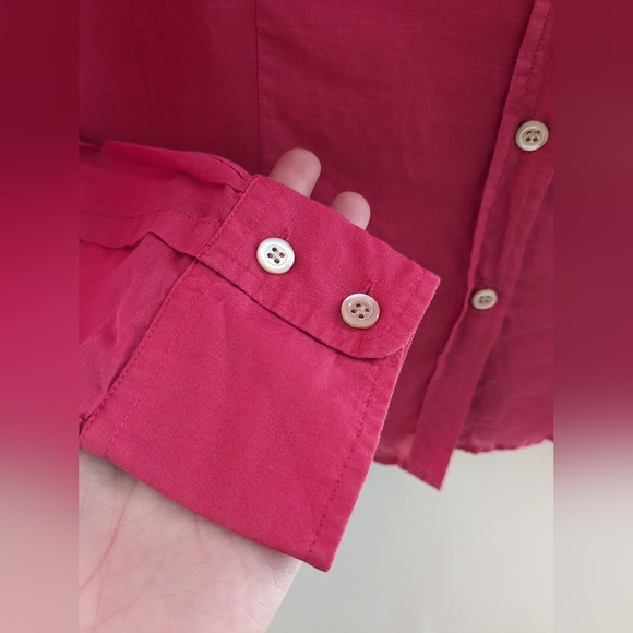 J. Crew Silk Cotton Blend Electric Barbie Hot Pink Button Down Shirt Size US 4 - Picture 7 of 8